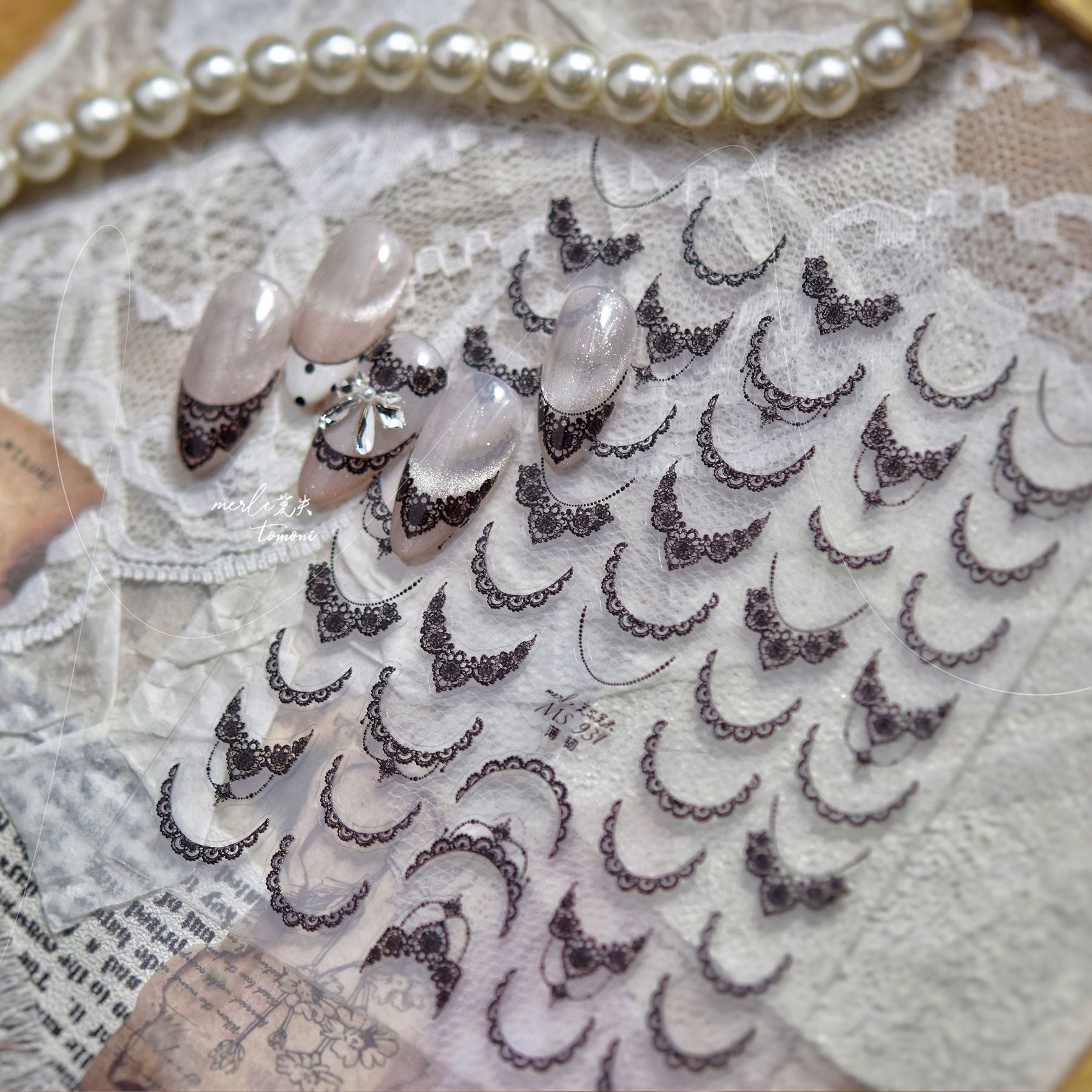 Black Lace Emboss – Vintage Gothic Nail Art Stickers