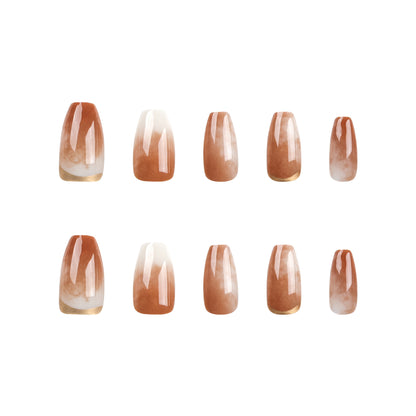 Maillard wears nail pads, retro brown smudge nail pads, simple autumn nail pads, fake nails.｜365nails