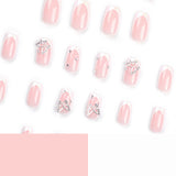 French white edge manicure piece Pure desire butterfly flash diamond  Rectangular nail ｜365nails