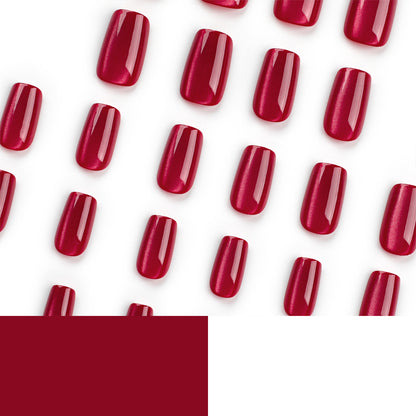 New Year's cat eye red solid color  short autumn and winter white simple nail art removable  factory ｜365nails