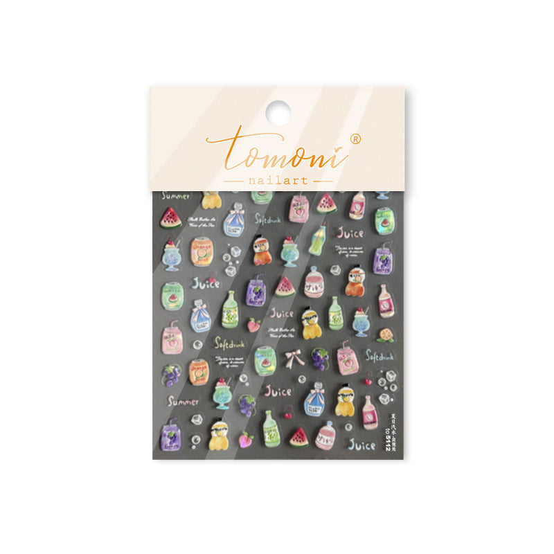 Summer Drink Collection: "Refreshing Summer Drink" – 3D Embossed Nail Sticker