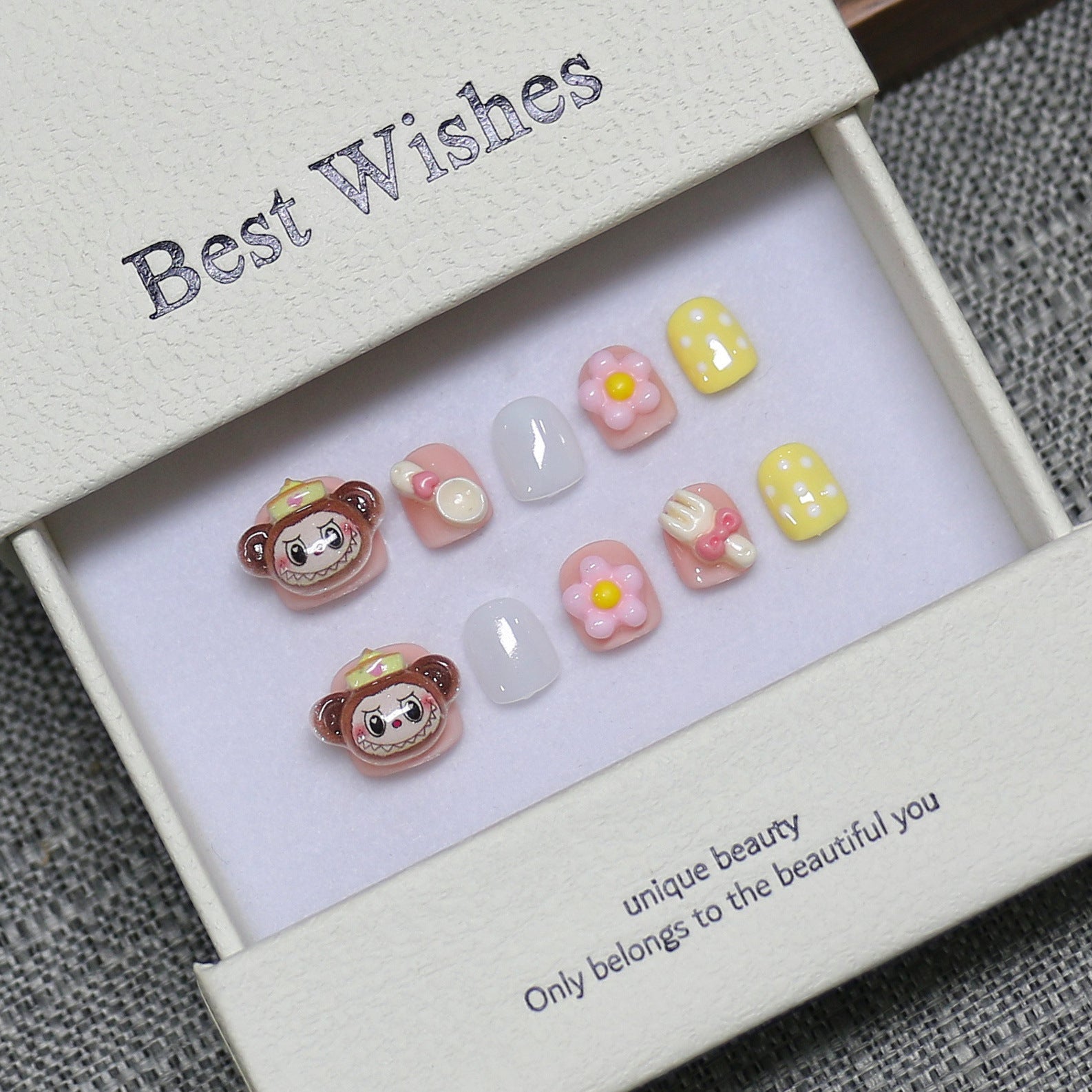 New handmade press-on nails cute cartoon fake nail flakes 3-12 years old