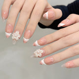 Water Drop Ice Flower Blush Gradient French Ice Sculpture Flower False Nails Wear Nail | 365nails