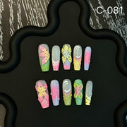 365nails: "Candy Flutter" – 3D Pastel Butterfly Handmade Long Coffin Nails