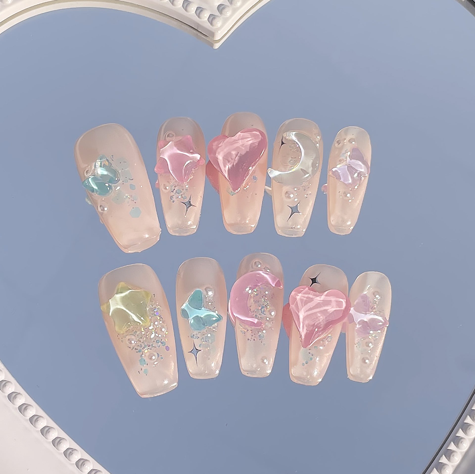 Handmade Press-on Nails Summer Sweetheart Candy Color Ice Transparent Mocha Diamond Nail Patch Wearable Nail Patch Finished Product｜365nails