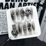 Handmade Press-on Nails spray gun black gills pure desire rose long nail patch flash love wearable nail sticker｜365nails