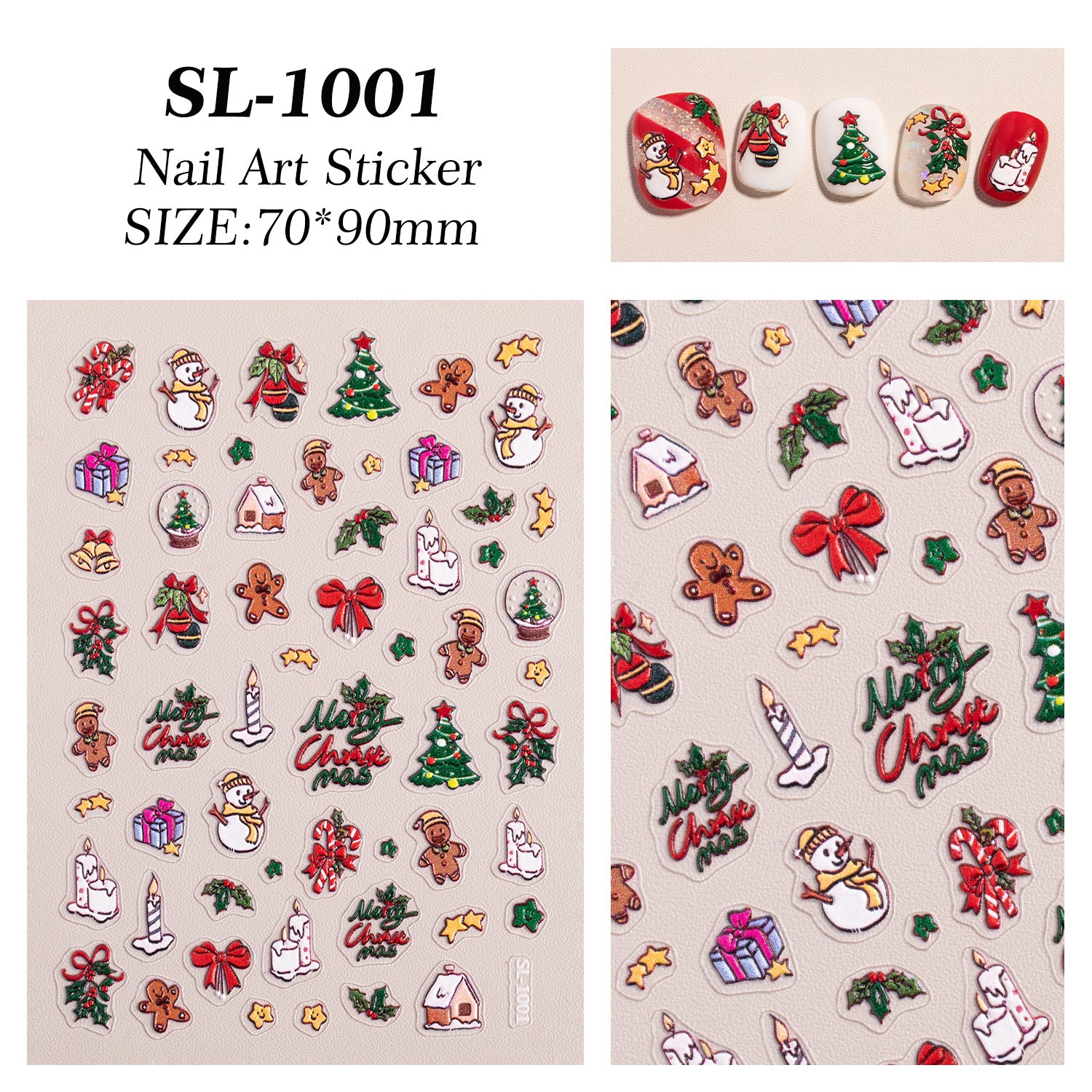 Winter Christmas Tree Nail Art Sticker 5D Embossed Three-dimensional Adhesive Christmas Ornament Nail Sticker SL