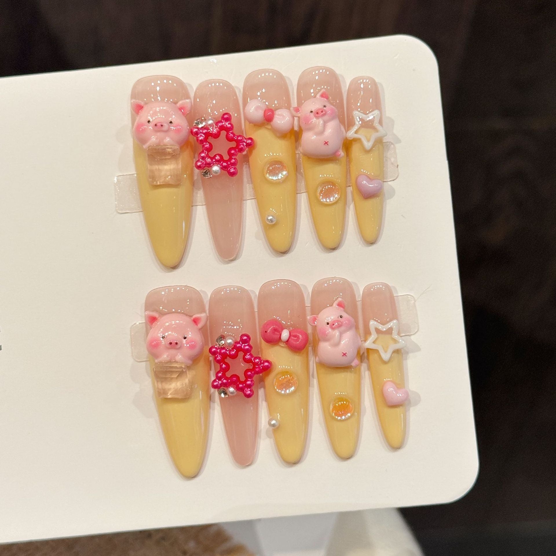 Cute Pig Charm Nails with Soft Pastel Tones