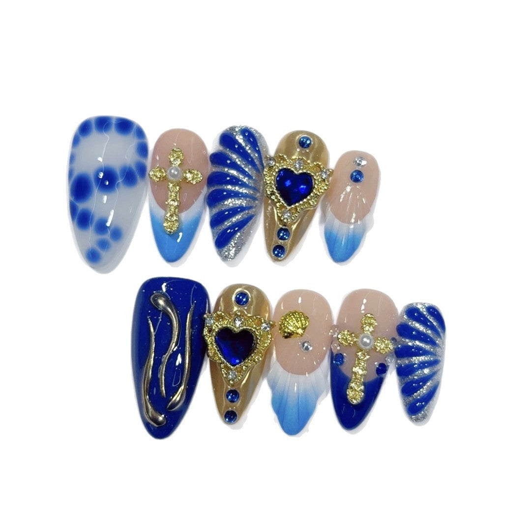 Royal Sapphire: "Coroa do Oceano" – Unhas Postiças Amêndoa