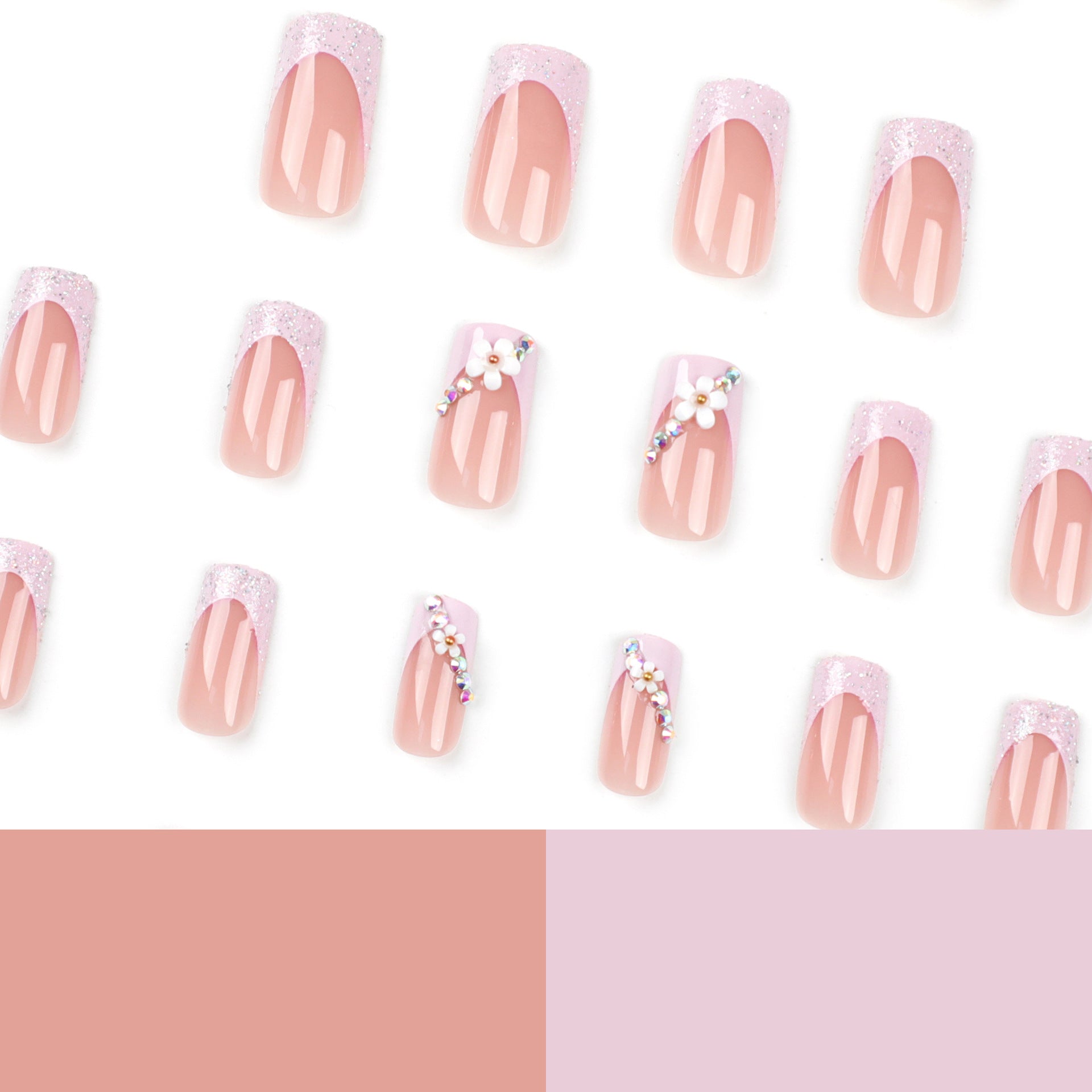 成品批發 美甲甲片 花朵 閃粉 水鑽 法式 方形｜365nails