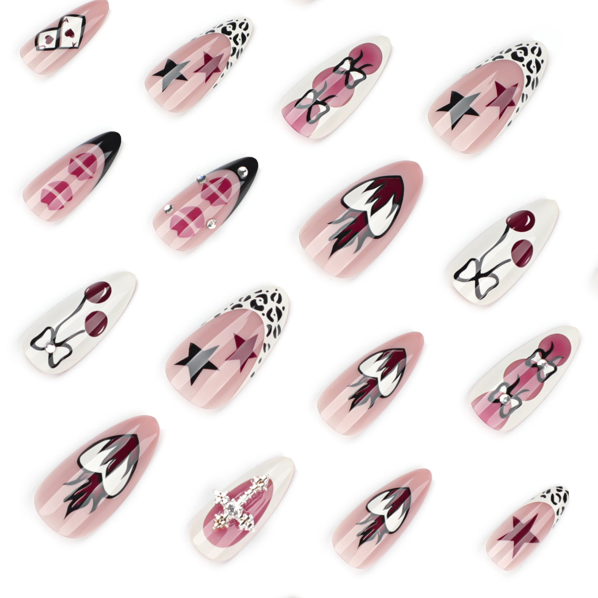 Sweet and cool short almond nail manicure, wearing nail, hot-selling   wearable   finished product wholesale｜365nails