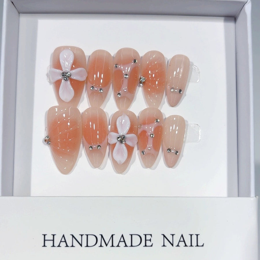 Y2K Punk Floral Series: "Peach Blossom Punk" – Almond Handmade Press-on Nails