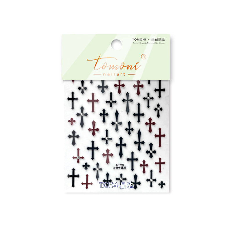 Crystal Cross Collection: "Sweet Pink Cross & Crystal" – 3D Embossed Nail Sticker