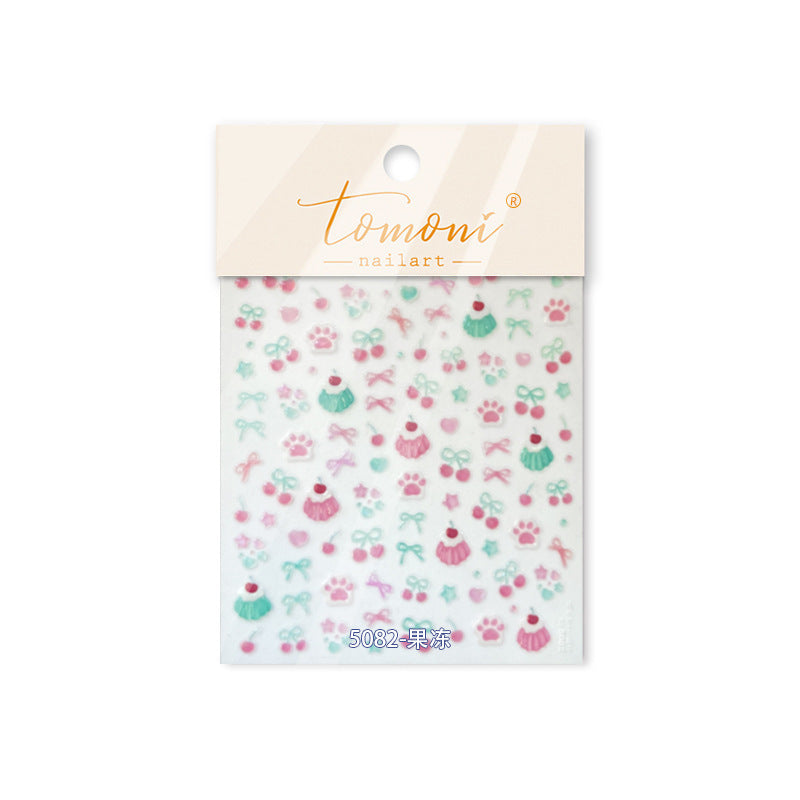 Jelly Dessert Collection: "Jelly Cherry & Cupcake" – 3D Embossed Nail Sticker
