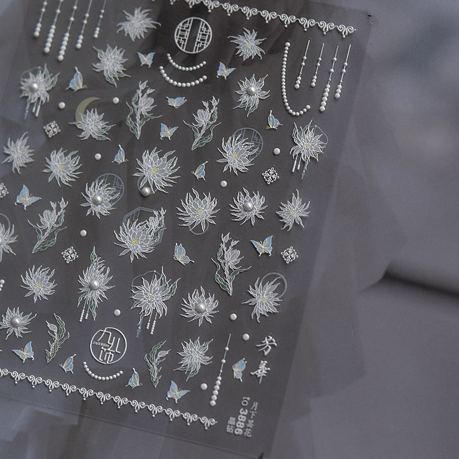 Holographic Blue Epiphyllum & Celestial Nail Sticker Set – "Celestial Epiphyllum Glow"