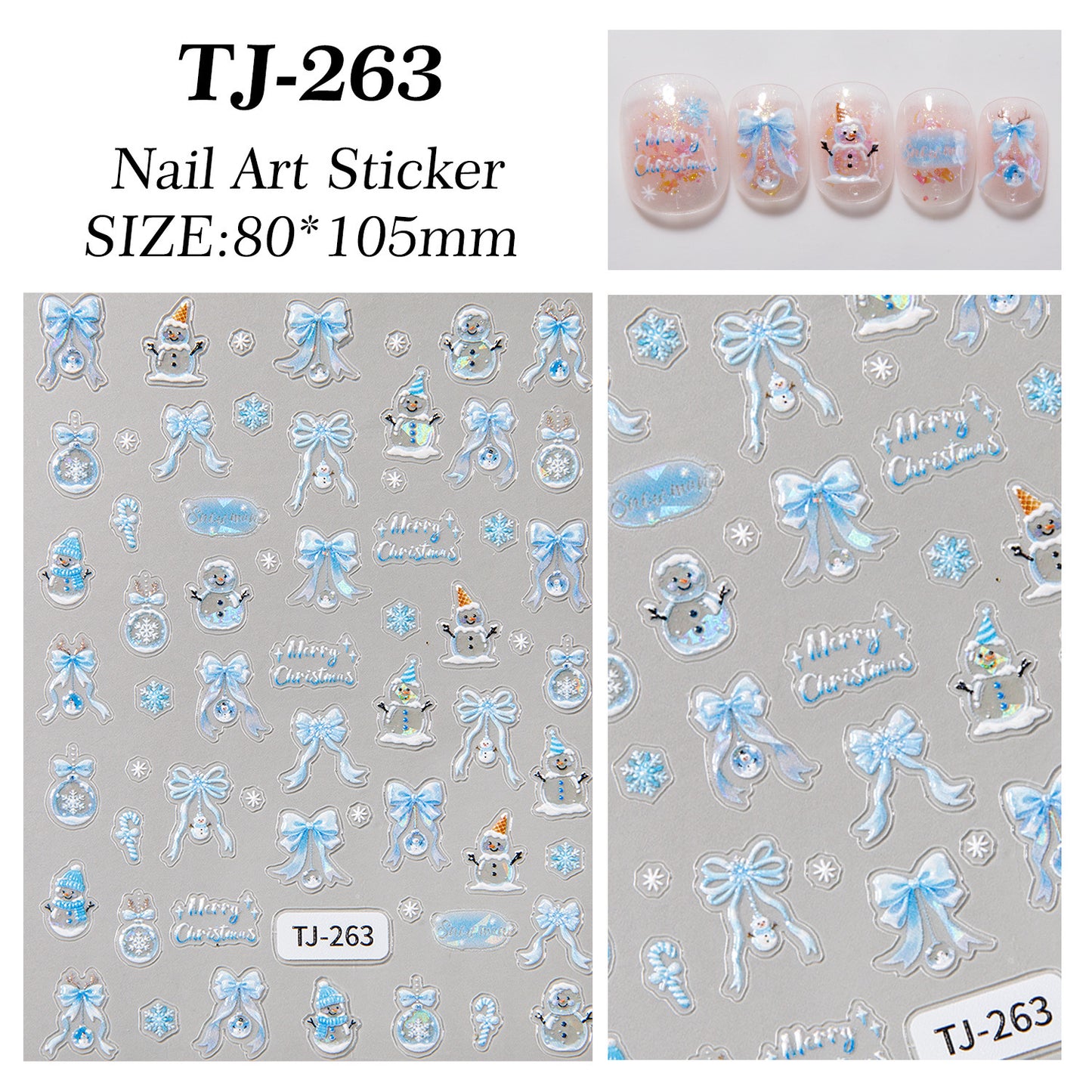Aurora Christmas Nail Art Sticker 5D Embossed Three-dimensional Christmas Tree Snowman DIY Nail Sticker Ornament TJ