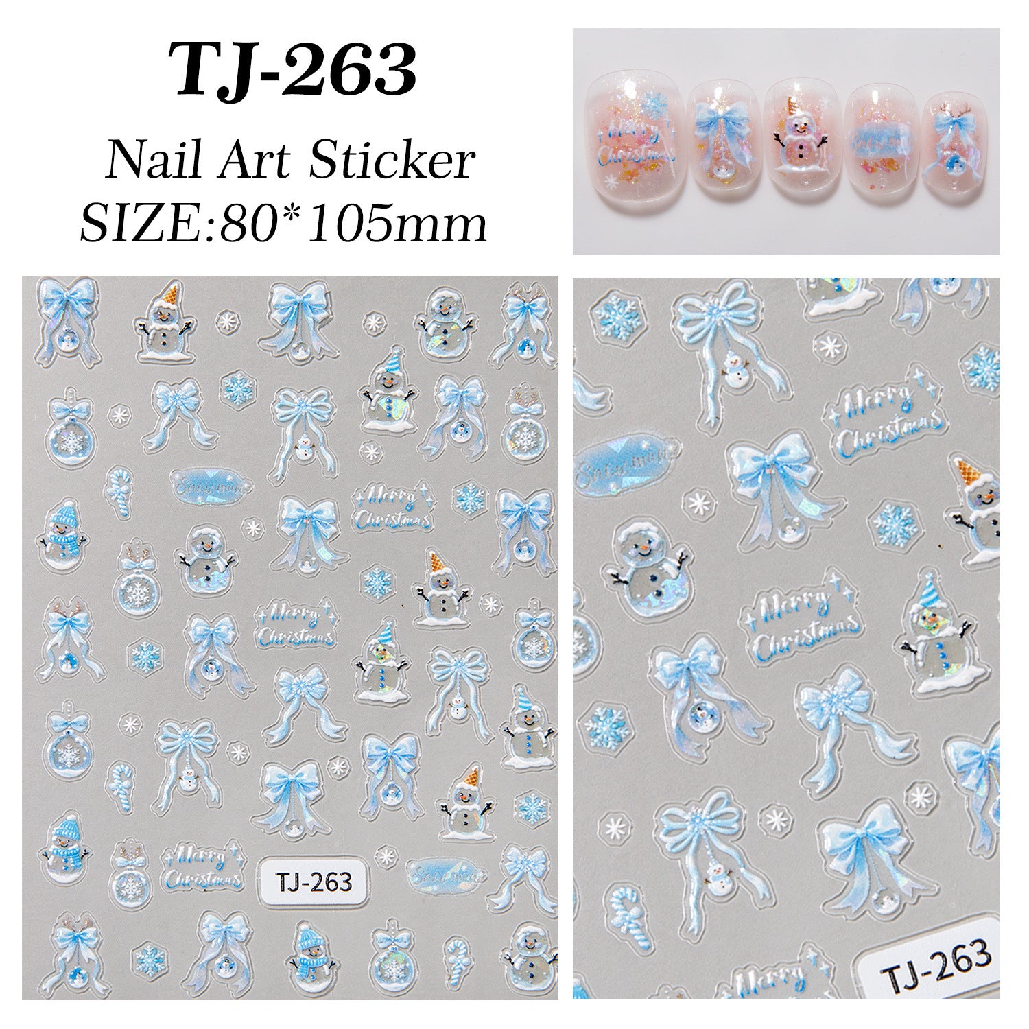 Aurora Christmas Nail Art Sticker 5D Embossed Three-dimensional Christmas Tree Snowman DIY Nail Sticker Ornament TJ