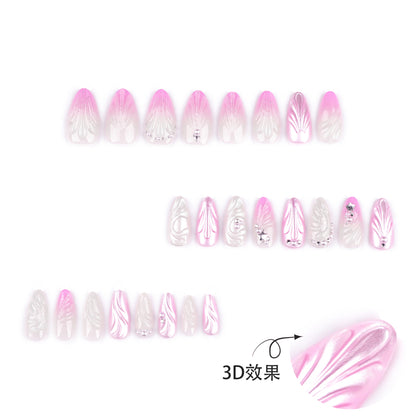 Uñas postizas con diseño de gotas de agua en forma de concha con cambio gradual en rosa 3D, punta de perla, manicura de diamante, uñas cortas de alta gama, venta al por mayor | 365nails