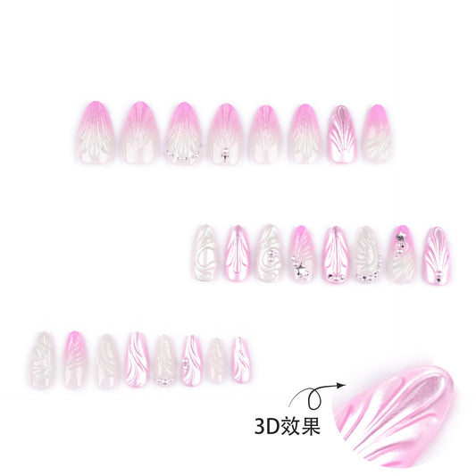 3D rosa mudança gradual concha gotas de água desgaste unha pérola ponto diamante manicure unha falsa curta alta qualidade atacado ｜ 365nails