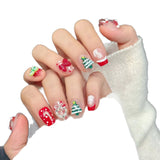 Cute Christmas Santa Tree Red Festive Press On Nails