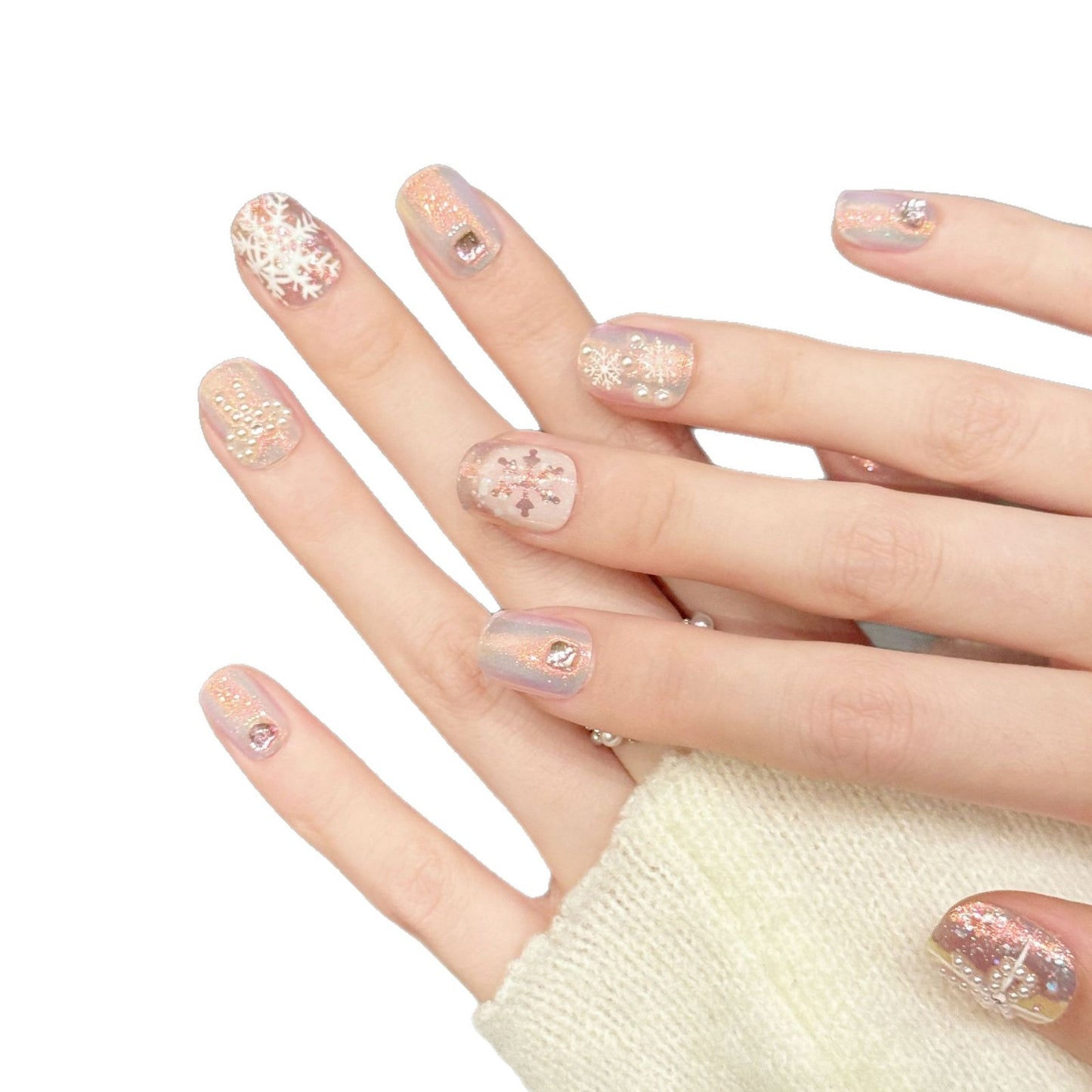 Iridescent Snowflake Glitter Pastel Press On Nails