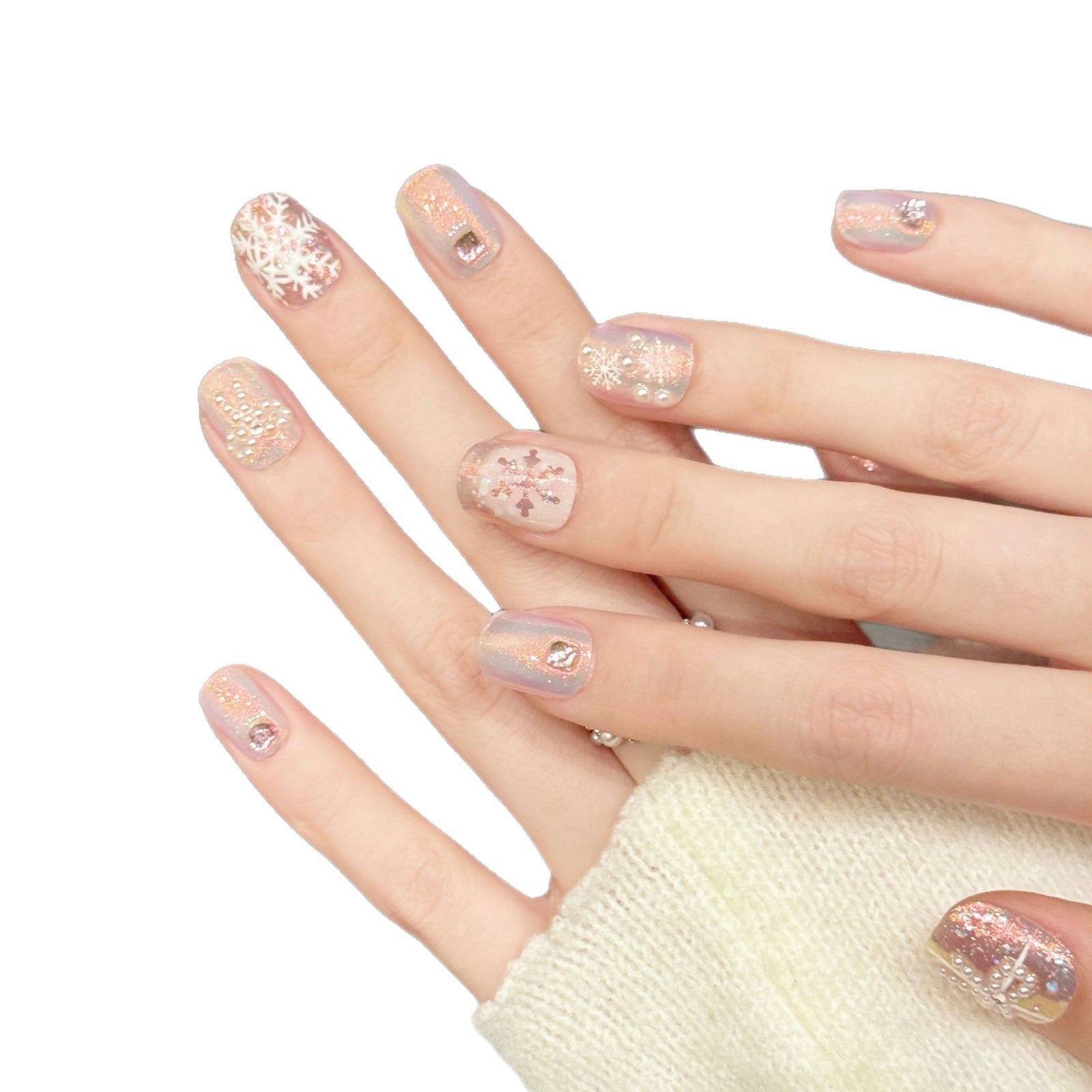 Iridescent Snowflake Glitter Pastel Press On Nails