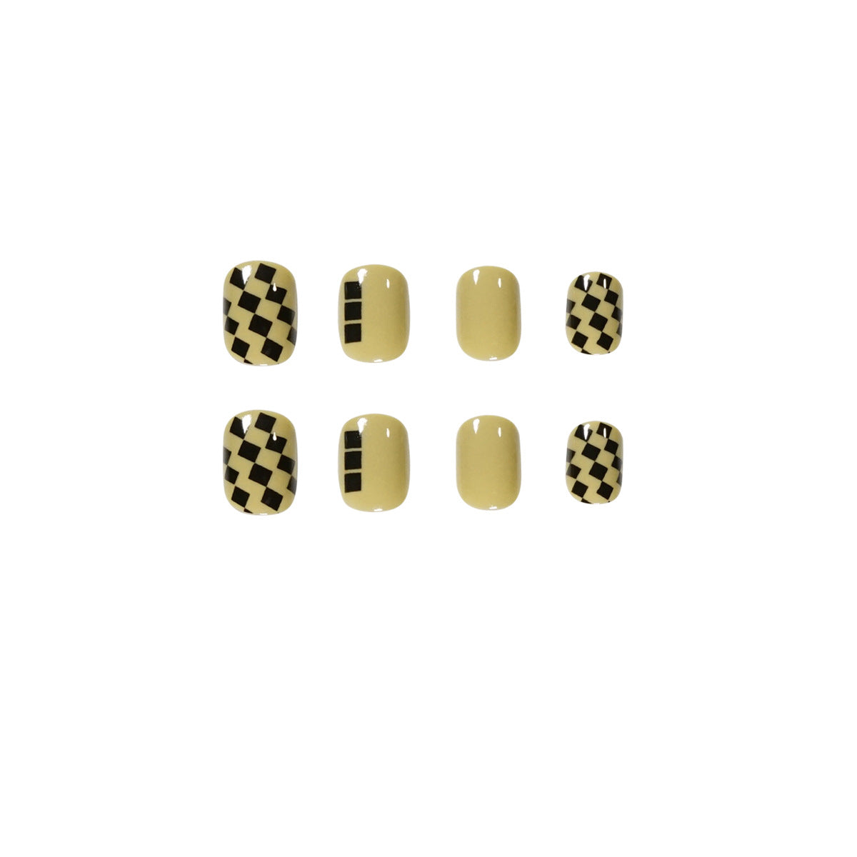 簡約純色格紋指彩 短款 INS風 成品穿戴甲 批發｜365nails