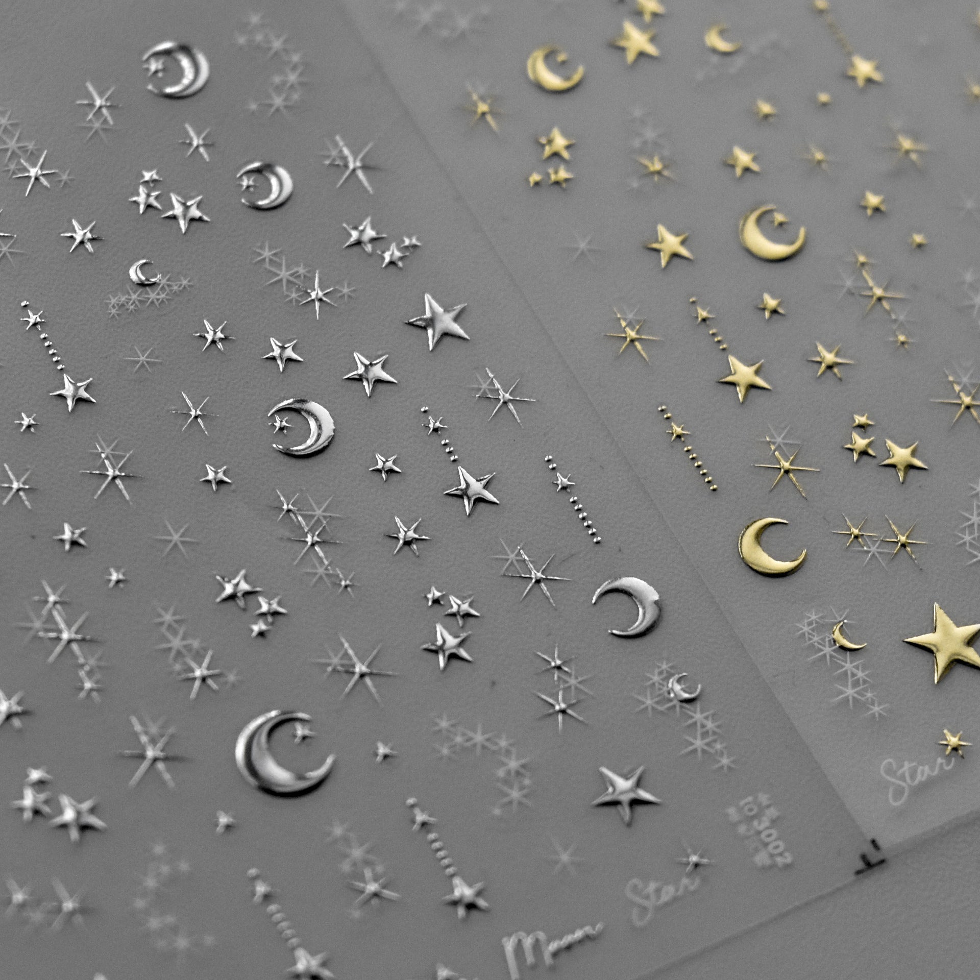 Star & Moon Collection: "New Gold Foil Star & Moon" – 3D Embossed Nail Sticker