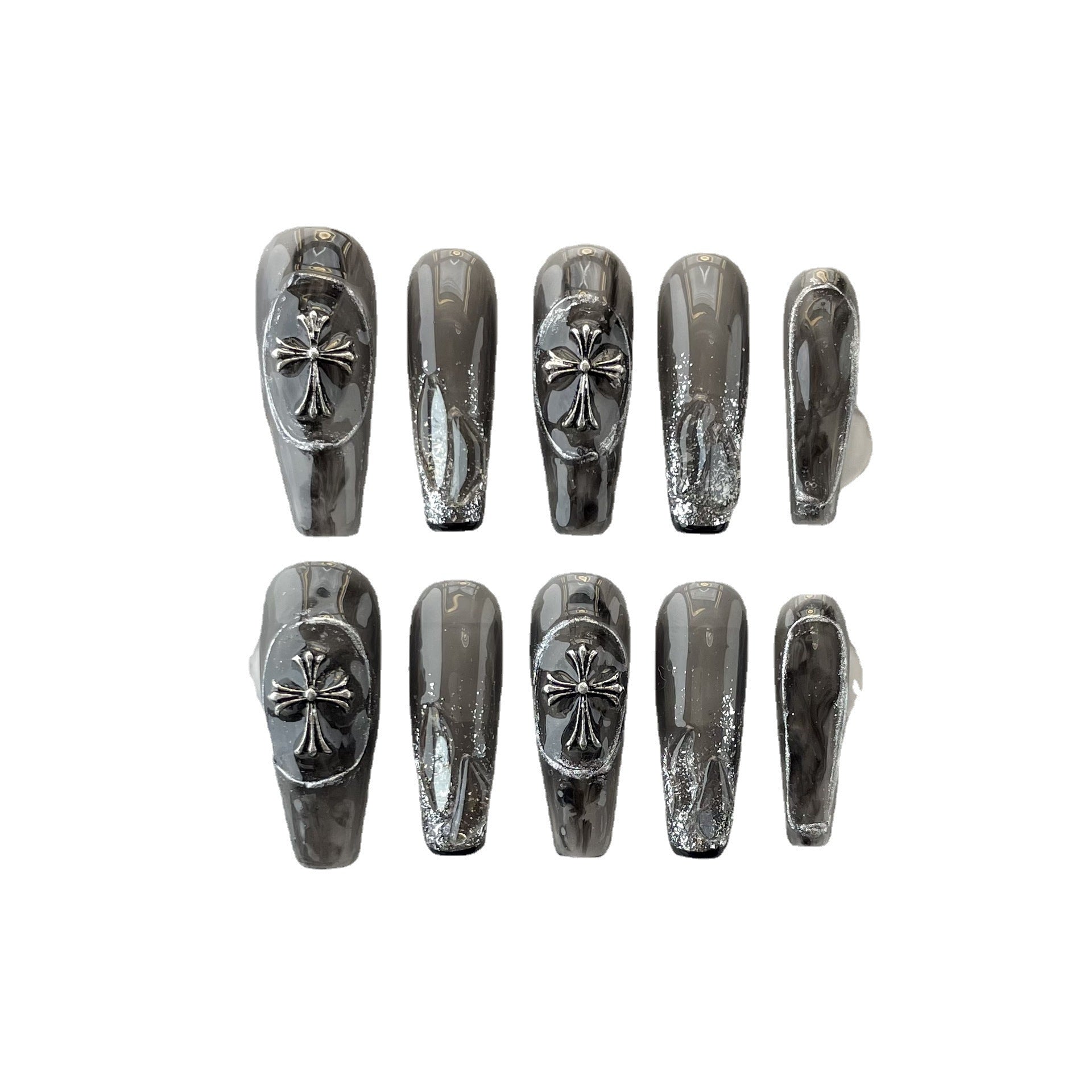 377 uñas postizas hechas a mano, estilo punk negro, con forma de corazón, para novias con fototerapia. Producto terminado | 365nails