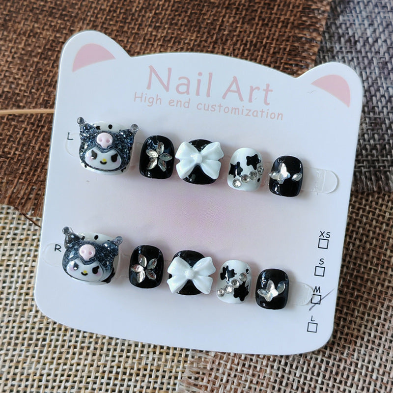 365nails: "cool kawaii demon" – short round handmade kids press-on nails