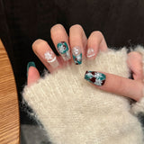 Blue and Red Snowflake Press‑On Nails – Winter Frost Short Design
