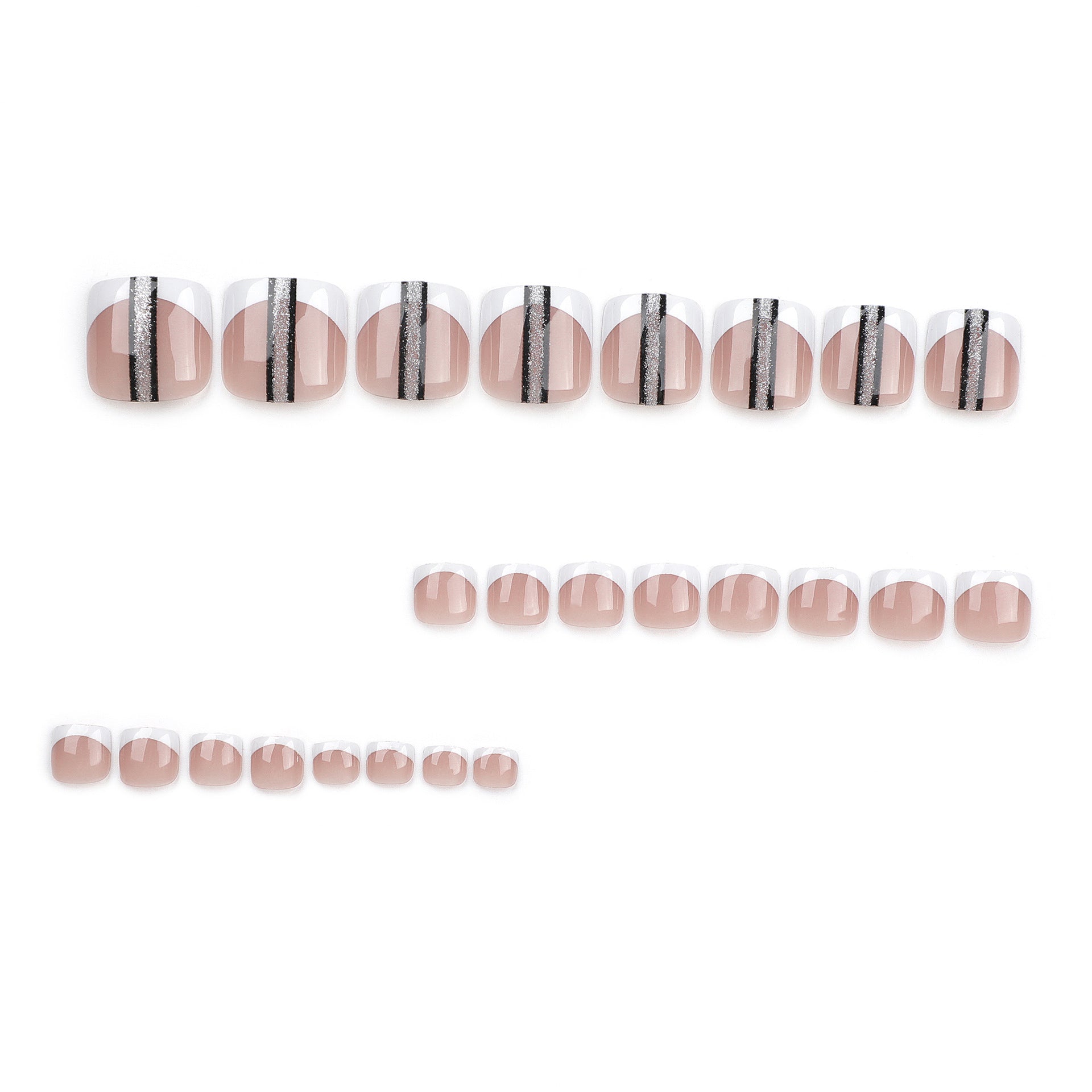 365nails: "French Glitter Stripe Square Toenails" – Classic Press-on Toenails