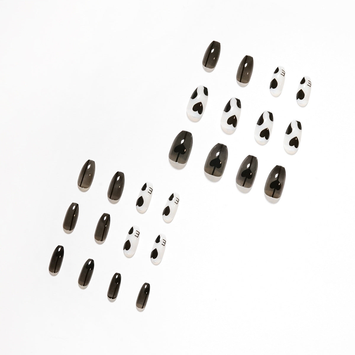 煙燻冷調 黑桃與愛心圖案 成品可卸穿戴甲 甲片｜365nails
