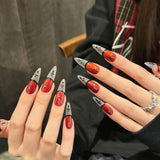 365nails: "Crimson Cross" – 3D Gothic Cross & Cat Eye Handmade Stiletto Nails