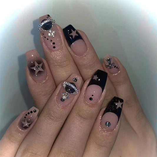 Wear fake nail piece cross Empress Dowager West hollowed out star nail piece finished nail piece press on nails｜365nails