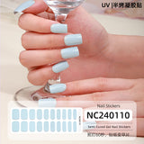 Semi-Cured Gel Nail Strips French Glitter Pink Sparkle Glossy Set (MOQ=3)