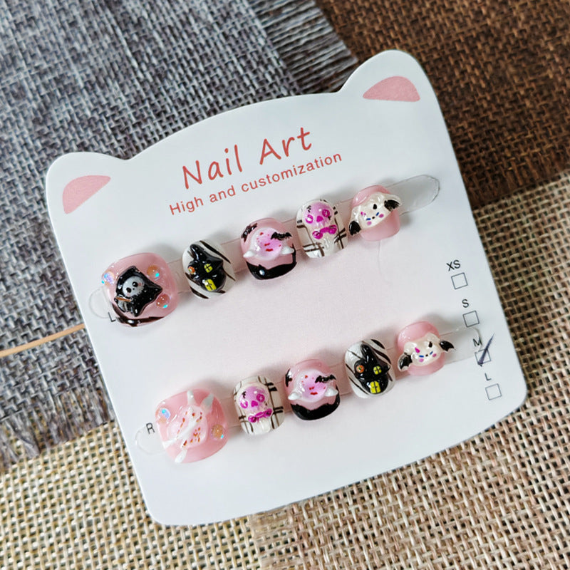 365nails-Spooky Cute Kids Series: "Pink Ghost Parade" – Short Square Kids Nail Art