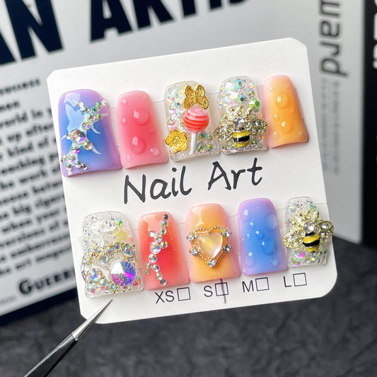 Handmade Press-on Nails Sweet Cool Spice Girl Blush Nail  Duckbill Nail Wearing Fake Nail Wholesale｜365nails