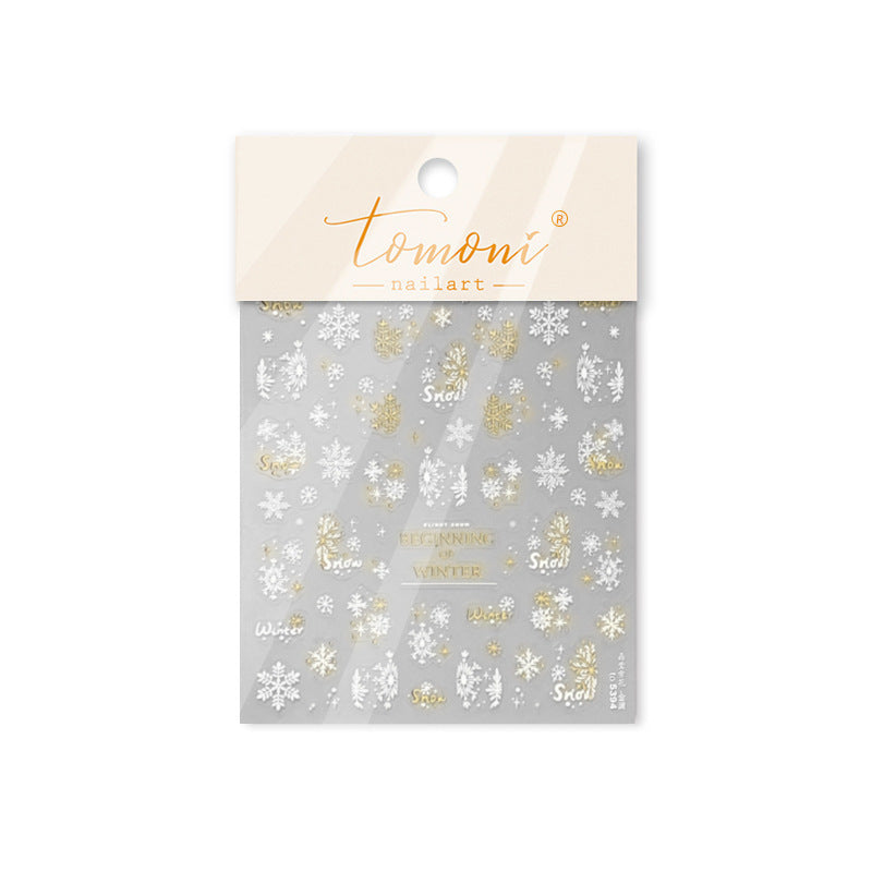 Golden Winter Snowflake Collection: "Elegant Frost" – 3D Metallic Nail Sticker