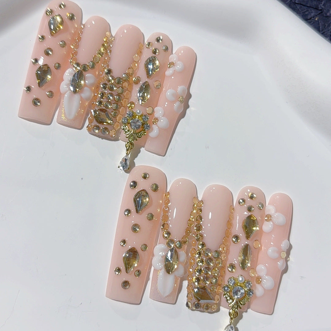 Gold Crystal Floral Luxury Press On Nails