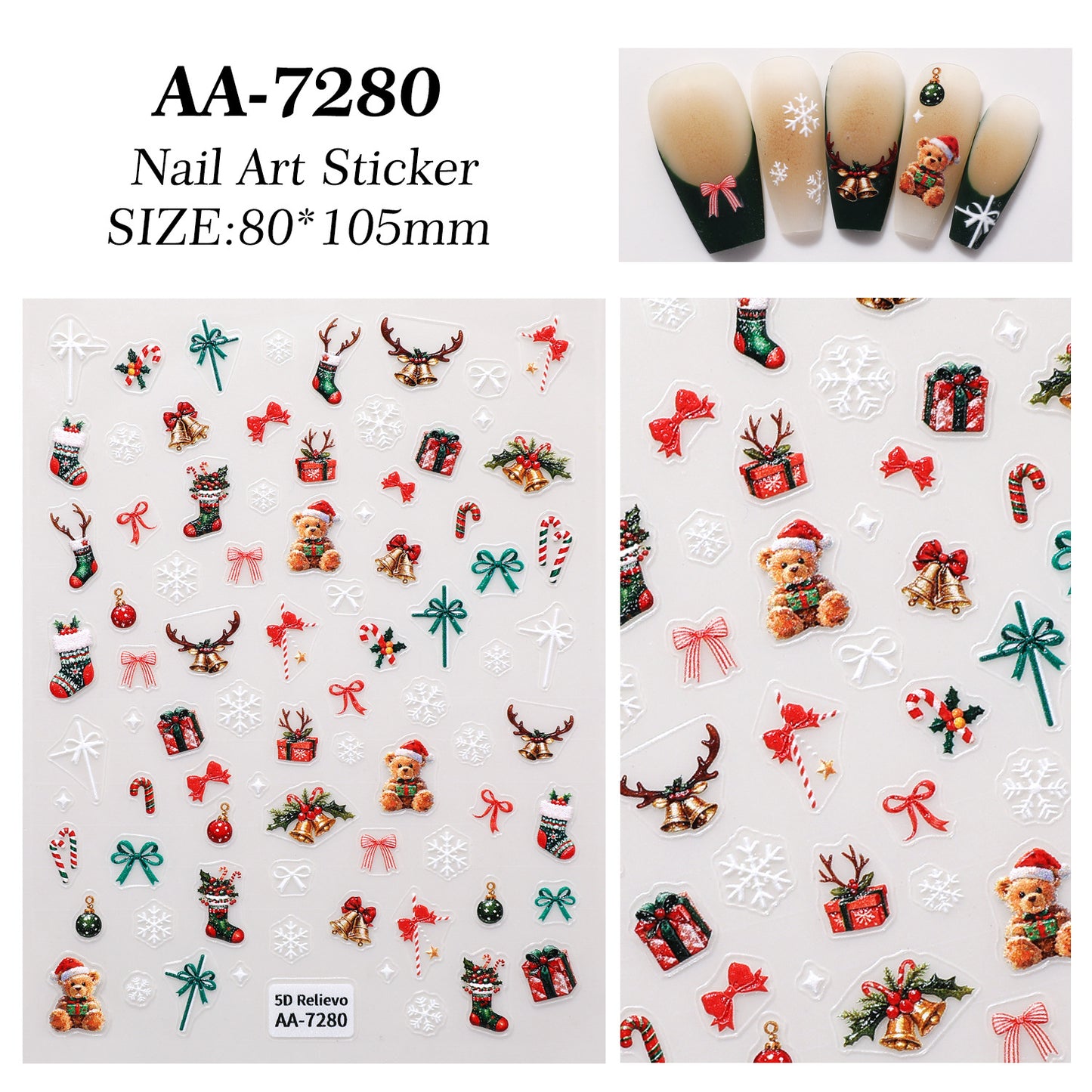 Original Christmas Nail Art Sticker 5D Embossed Three-dimensional Happy Christmas Elements DIY Nail Sticker Ornament AA