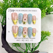 365nails-Whimsical Safari: "Tiger Bloom" – Medium Almond Handmade Nails
