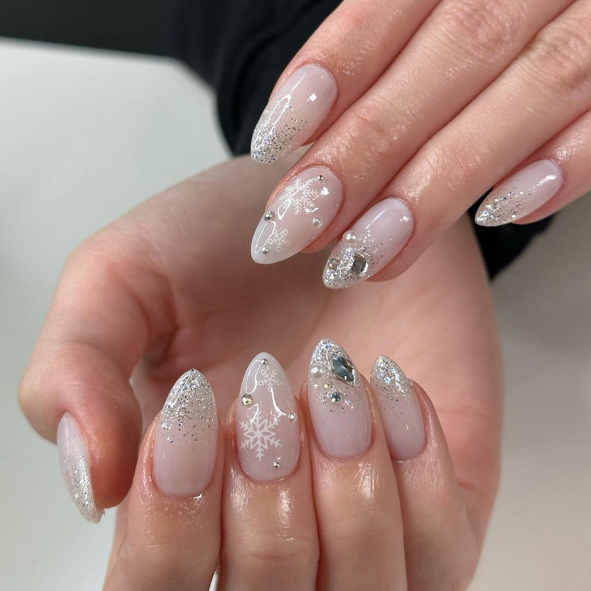 Christmas press on nails snowflake love snowman manicure short almond bow  long nail wholesale｜365nails