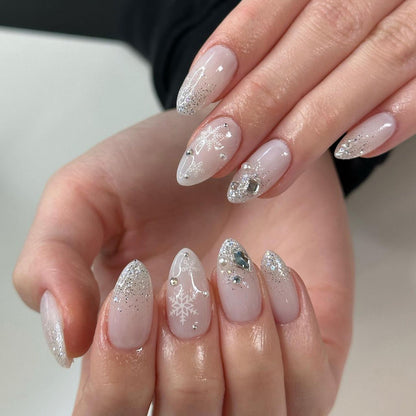 Christmas press on nails snowflake love snowman manicure short almond bow  long nail wholesale｜365nails