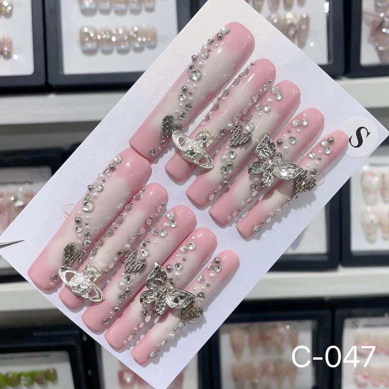 Extra Long 5.5cm Water Pipe Press-On Nails | Handmade Collection | Round Shape