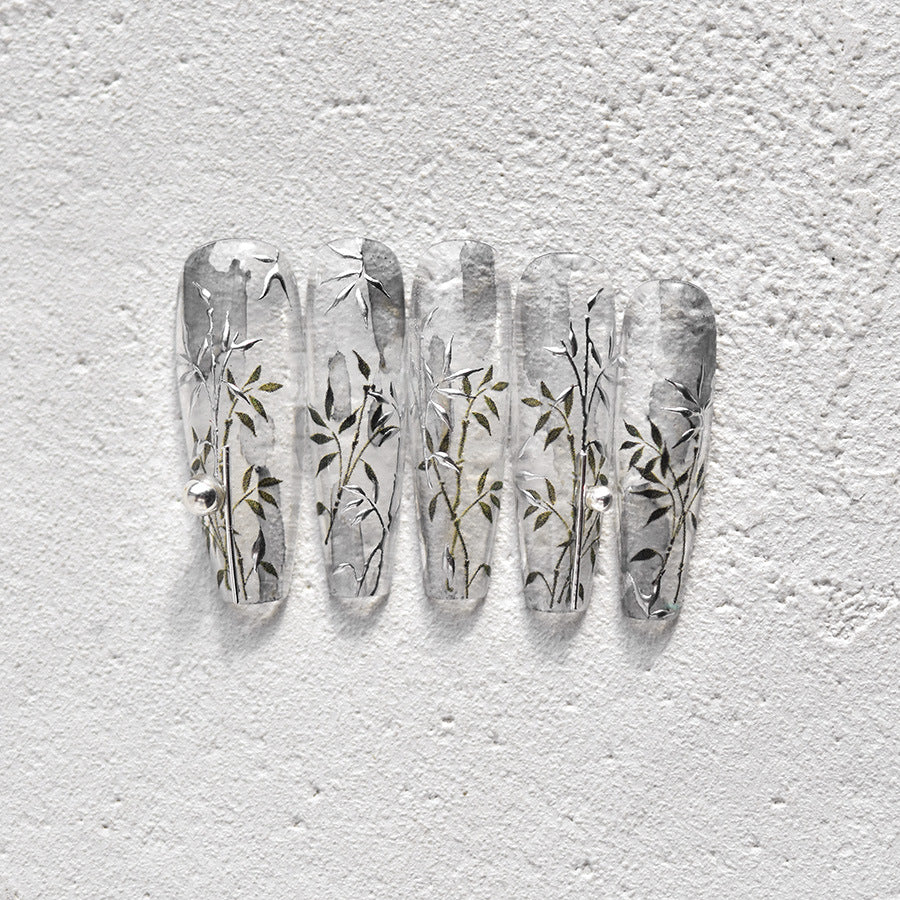 Gold Foil Bamboo & Oriental Script Nail Sticker Set – "Elegant Bamboo Whisper"