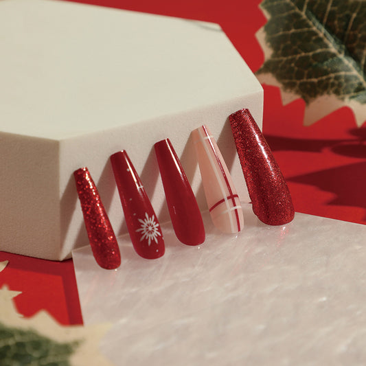 Wear nail art Christmas glitter snowflake wear nail piece nail piece finished product wholesale press on nails｜365nails