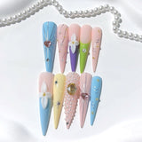 Pastel Floral Crystal Sculpted Press On Nail Set