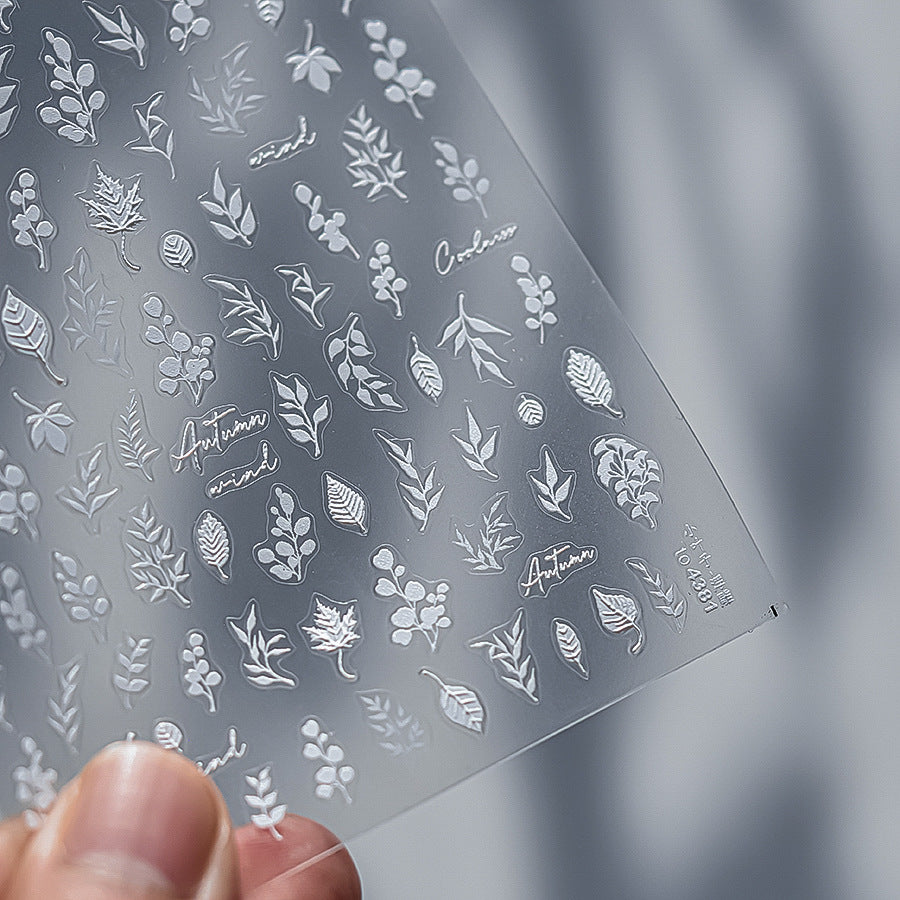 365nails: "미니멀 화이트 잎사귀" – 네일 아트 스티커