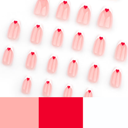 Simple French white  red love minimalist Valentine's Day nail piece press on nails nail piece｜365nails